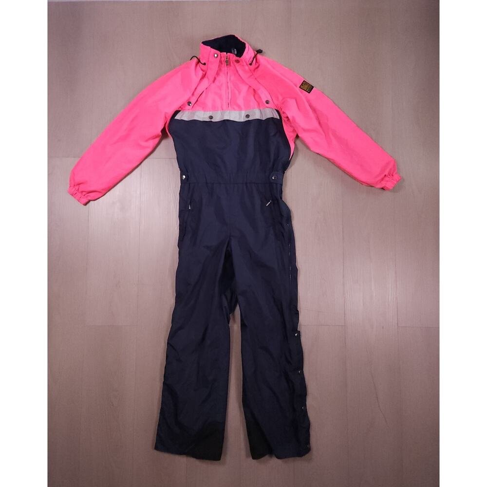 Vintage DESCENTE Gore-Tex One Ski Suit Snow Bib Snowsuit Neon Pink/Navy JASPO S